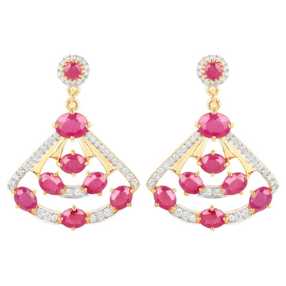 Natural Ruby Earrings With Diamonds 3.76 Carats 14K Yellow Gold