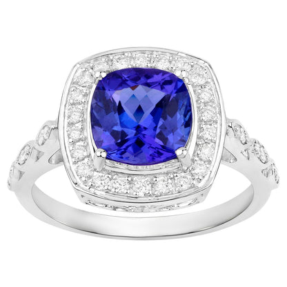 Tanzanite Ring With Diamonds 2.54 Carats 14K White Gold