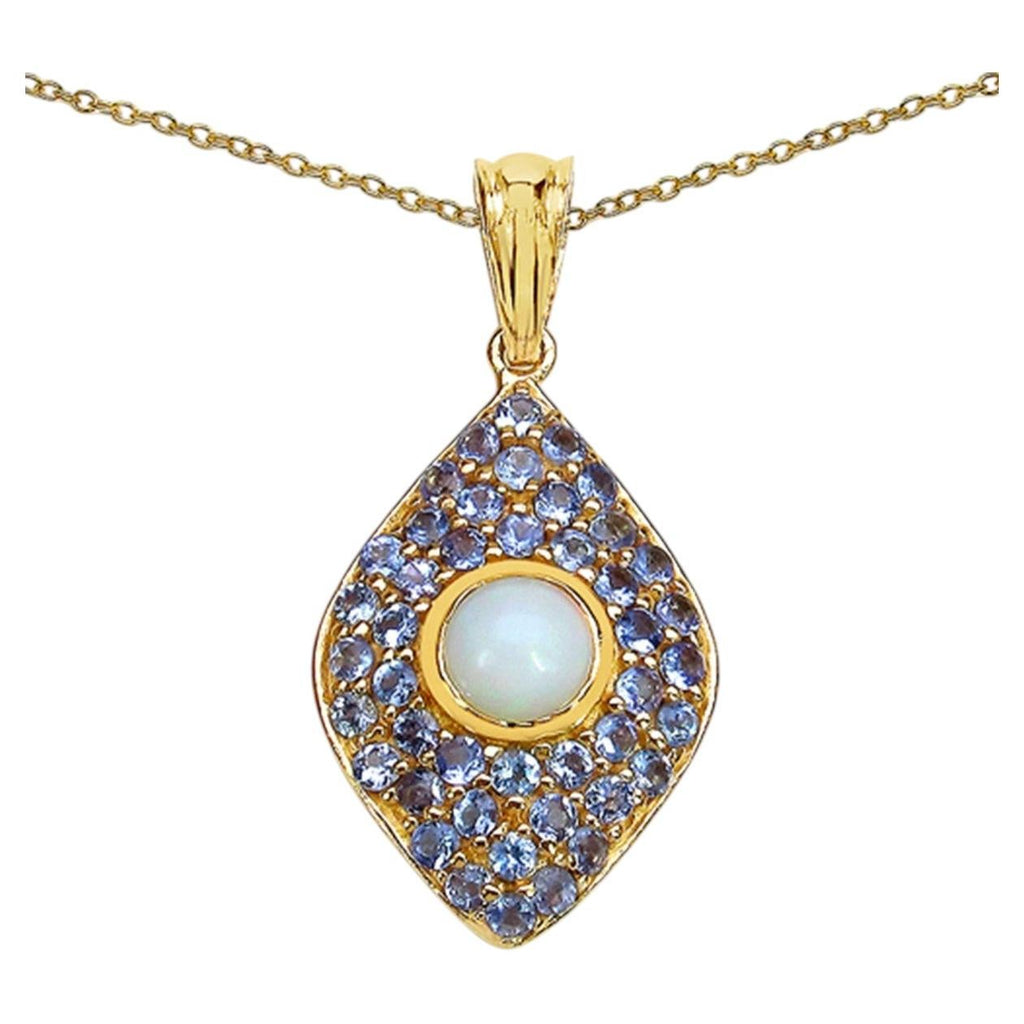 Ethiopian Opal Pendant With Tanzanite 1.78 Carats Gold Plated Silver
