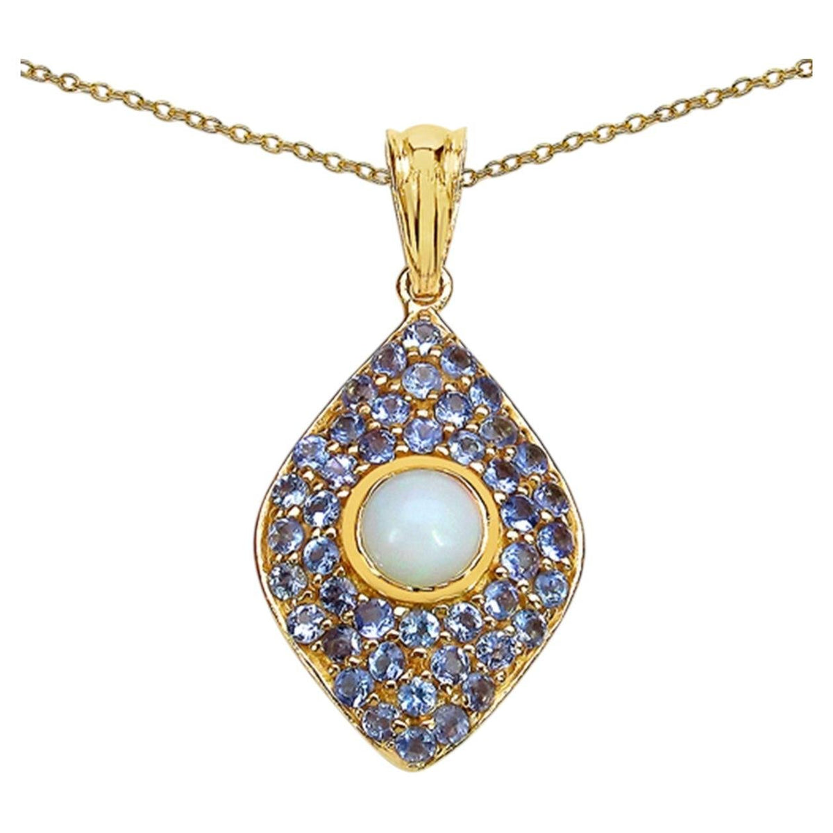 Ethiopian Opal Pendant With Tanzanite 1.78 Carats Gold Plated Silver