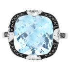 Swiss Blue Topaz Ring With Multicolor Diamonds 8.24 Carats Sterling Silver