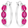 Natural Ruby Hoop Earrings With Diamonds 1.79 Carats Sterling Silver