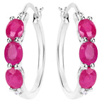 Natural Ruby Hoop Earrings With Diamonds 1.79 Carats Sterling Silver