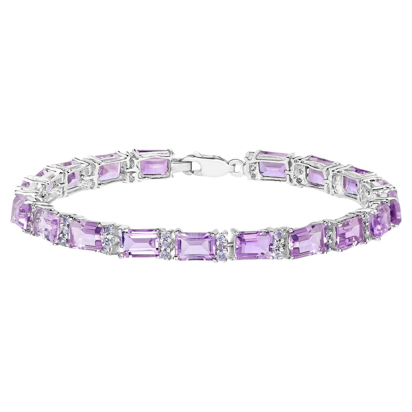 Amethyst Tennis Bracelet With Tanzanites 19 Carats Rhodium Plated Silver