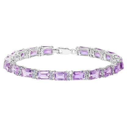 Amethyst Tennis Bracelet With Tanzanites 19 Carats Rhodium Plated Silver
