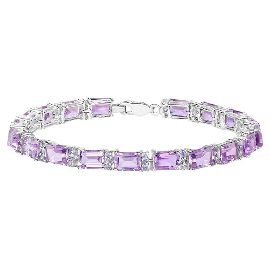 Amethyst Tennis Bracelet With Tanzanites 19 Carats Rhodium Plated Silver