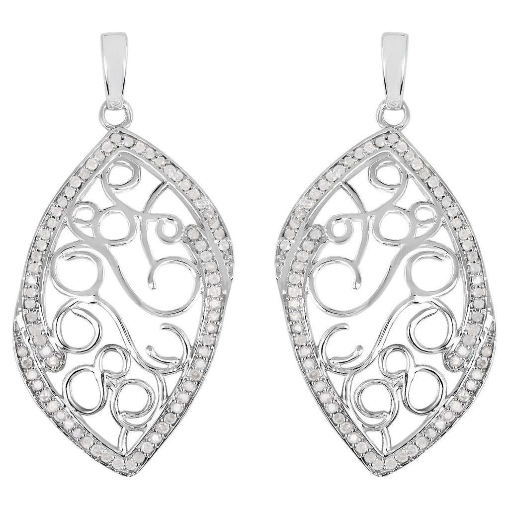 Diamond Dangle Earrings 0.7 Carats Rhodium Plated Silver