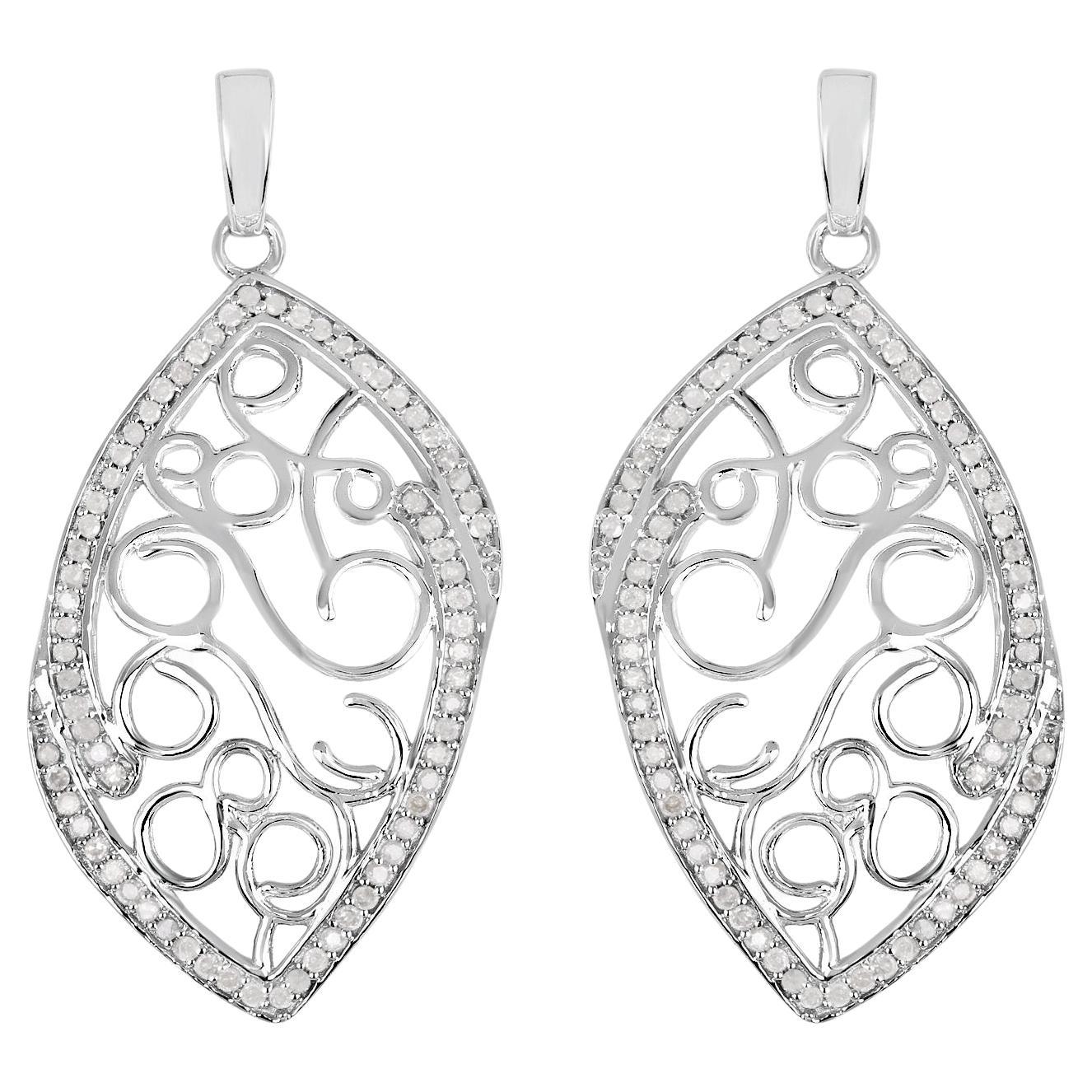Diamond Dangle Earrings 0.7 Carats Rhodium Plated Silver
