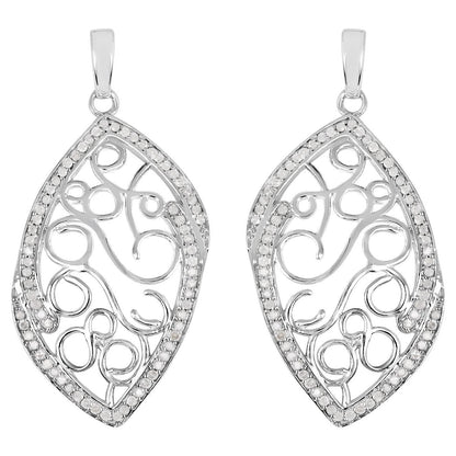 Diamond Dangle Earrings 0.7 Carats Rhodium Plated Silver