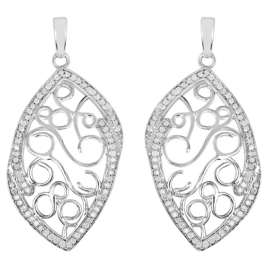 Diamond Dangle Earrings 0.7 Carats Rhodium Plated Silver