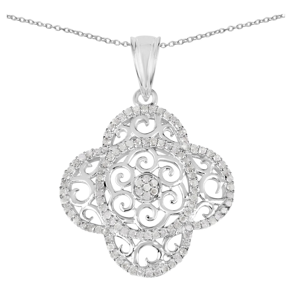Diamond Flower Pendant 0.56 Carats Sterling Silver