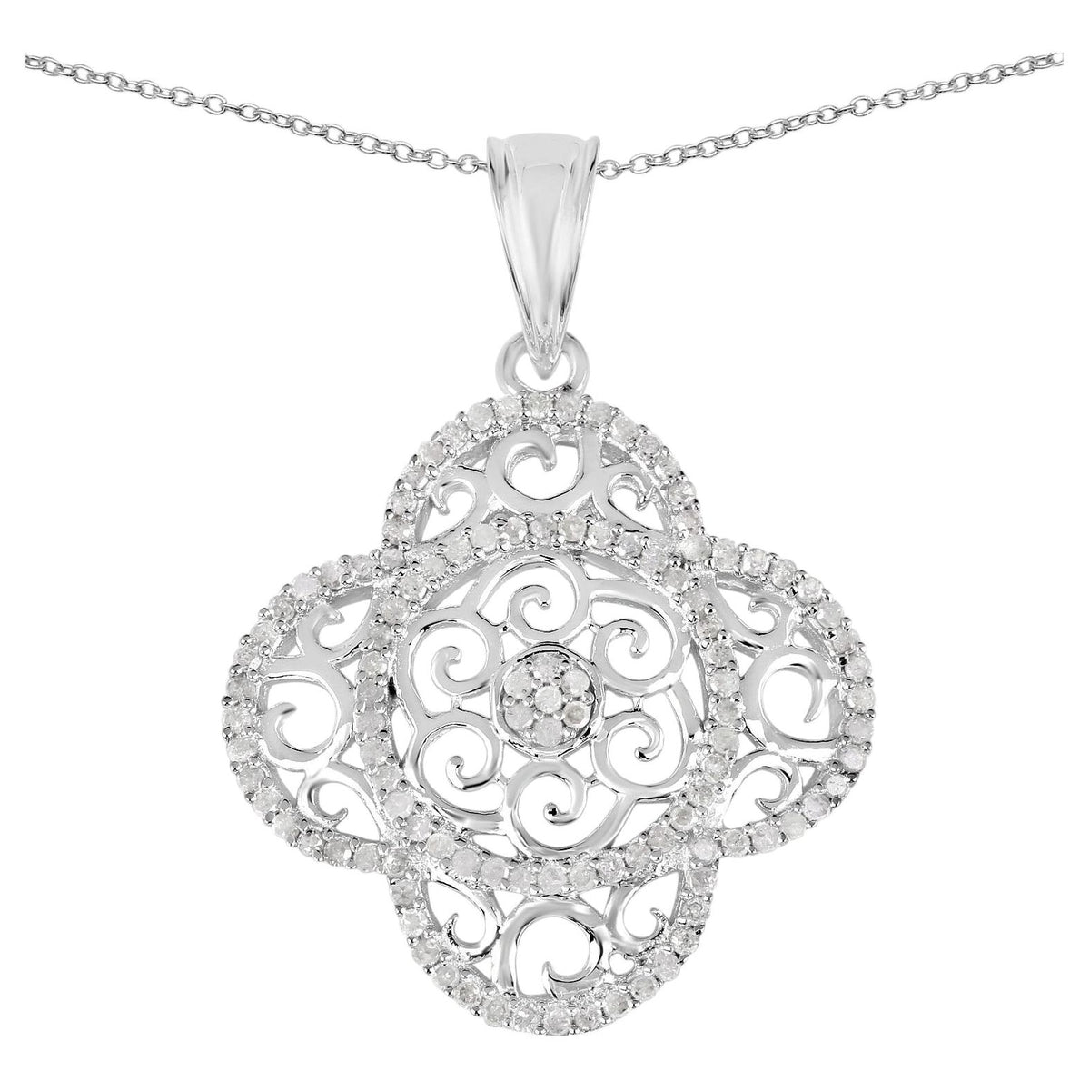 Diamond Flower Pendant 0.56 Carats Sterling Silver