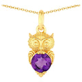 Amethyst Owl Pendant 0.72 Carats Gold Plated Silver