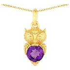Amethyst Owl Pendant 0.72 Carats Gold Plated Silver