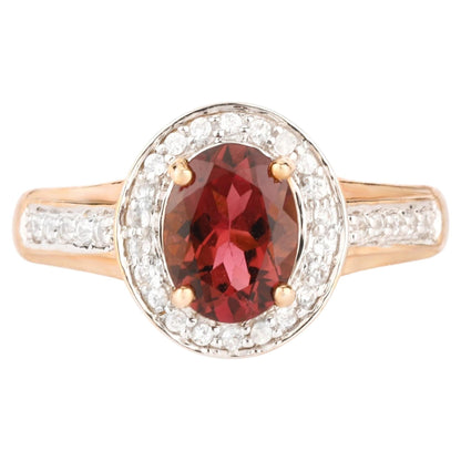 Natural Pink Tourmaline Ring With White Zircon 1.38 Carats 9K Yellow Gold