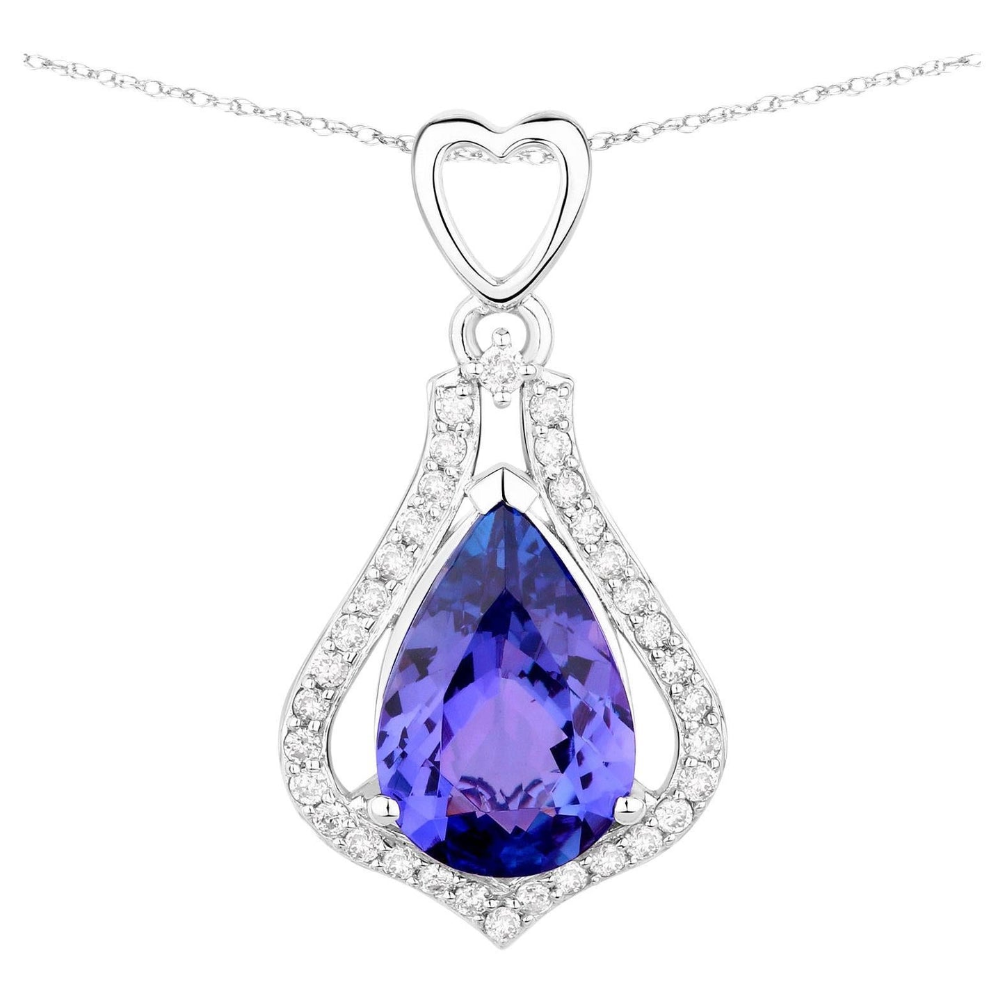 Tanzanite Pendant Necklace Diamonds 3.29 Carats 14K White Gold