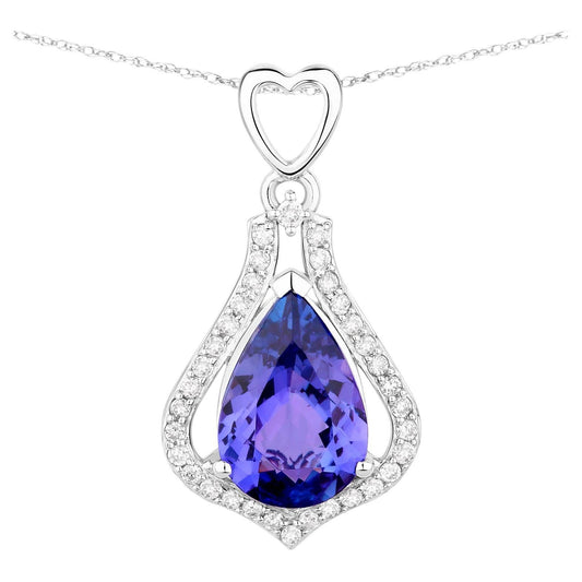 Tanzanite Pendant Necklace Diamonds 3.29 Carats 14K White Gold