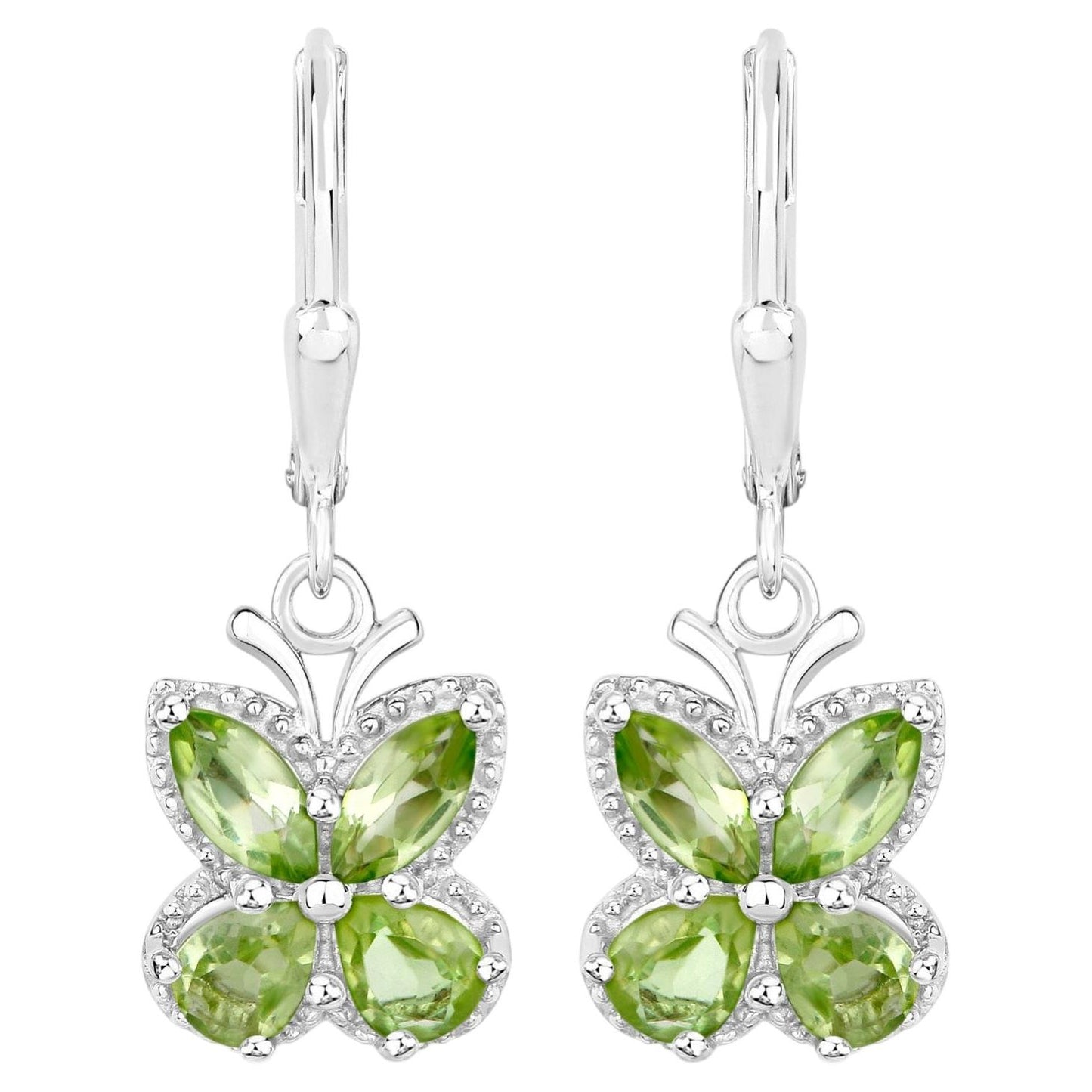 Peridot Butterfly Earrings 2.24 Carats Sterling Silver