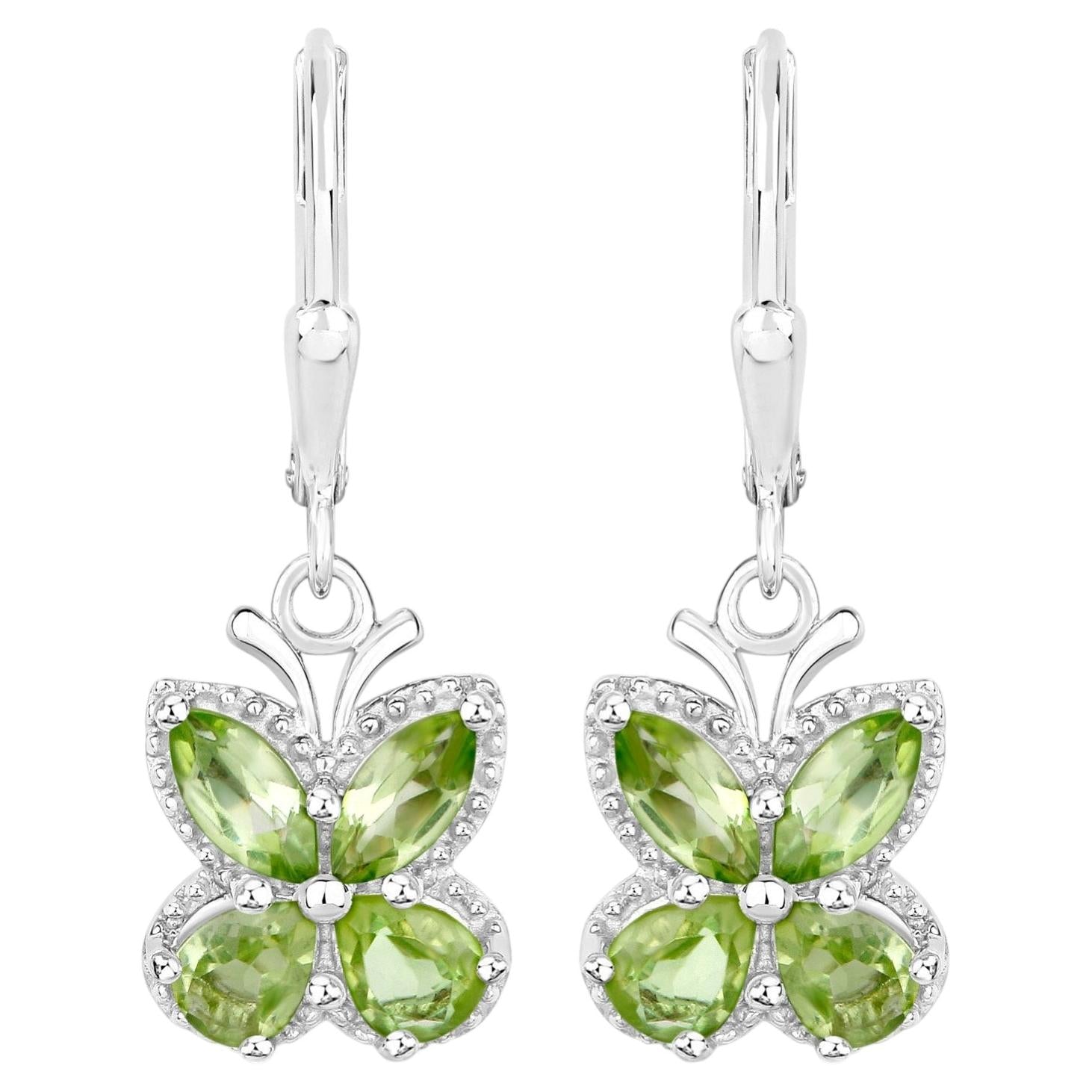 Peridot Butterfly Earrings 2.24 Carats Sterling Silver