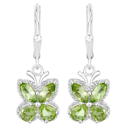 Peridot Butterfly Earrings 2.24 Carats Sterling Silver
