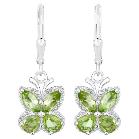 Peridot Butterfly Earrings 2.24 Carats Sterling Silver