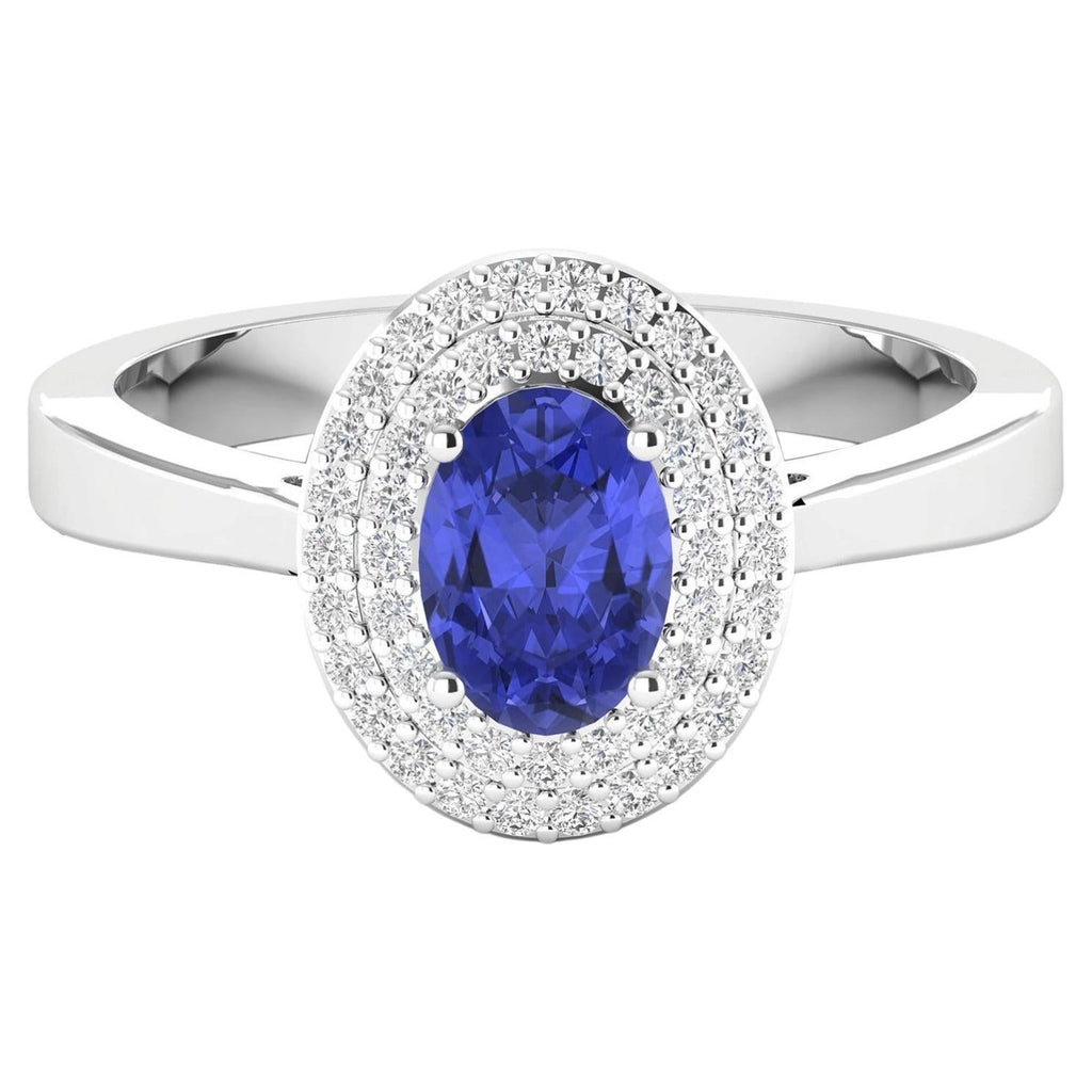 Tanzanite Ring With Diamonds 0.88 Carats 14K White Gold