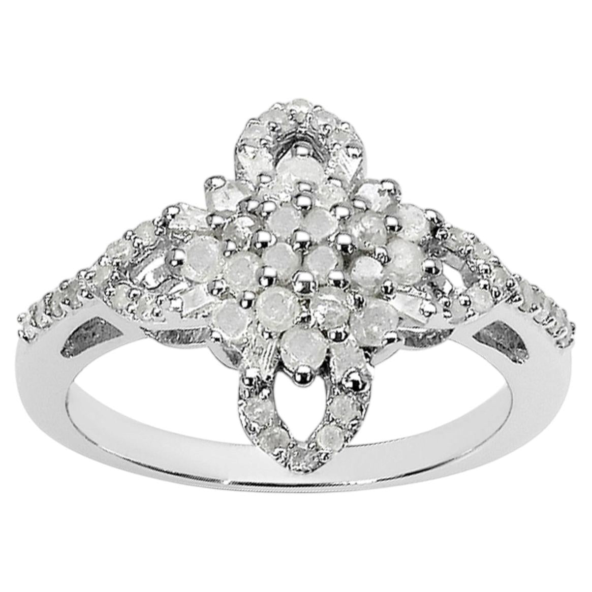 Multicolor Diamond Flower Ring 0.52 Carats Sterling Silver
