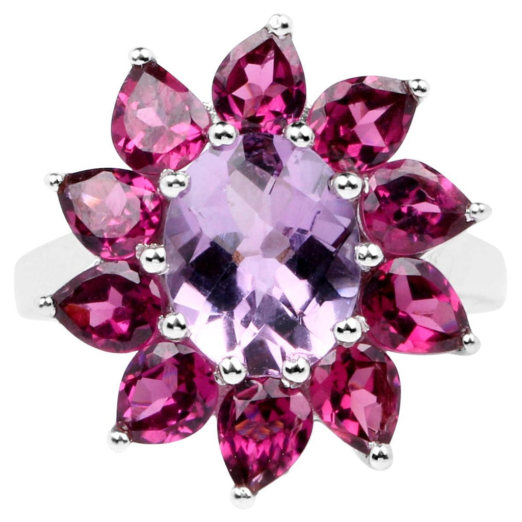 Amethyst Ring With Rhodolite Garnet 5.62 Carats Sterling Silver