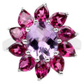 Amethyst Ring With Rhodolite Garnet 5.62 Carats Sterling Silver