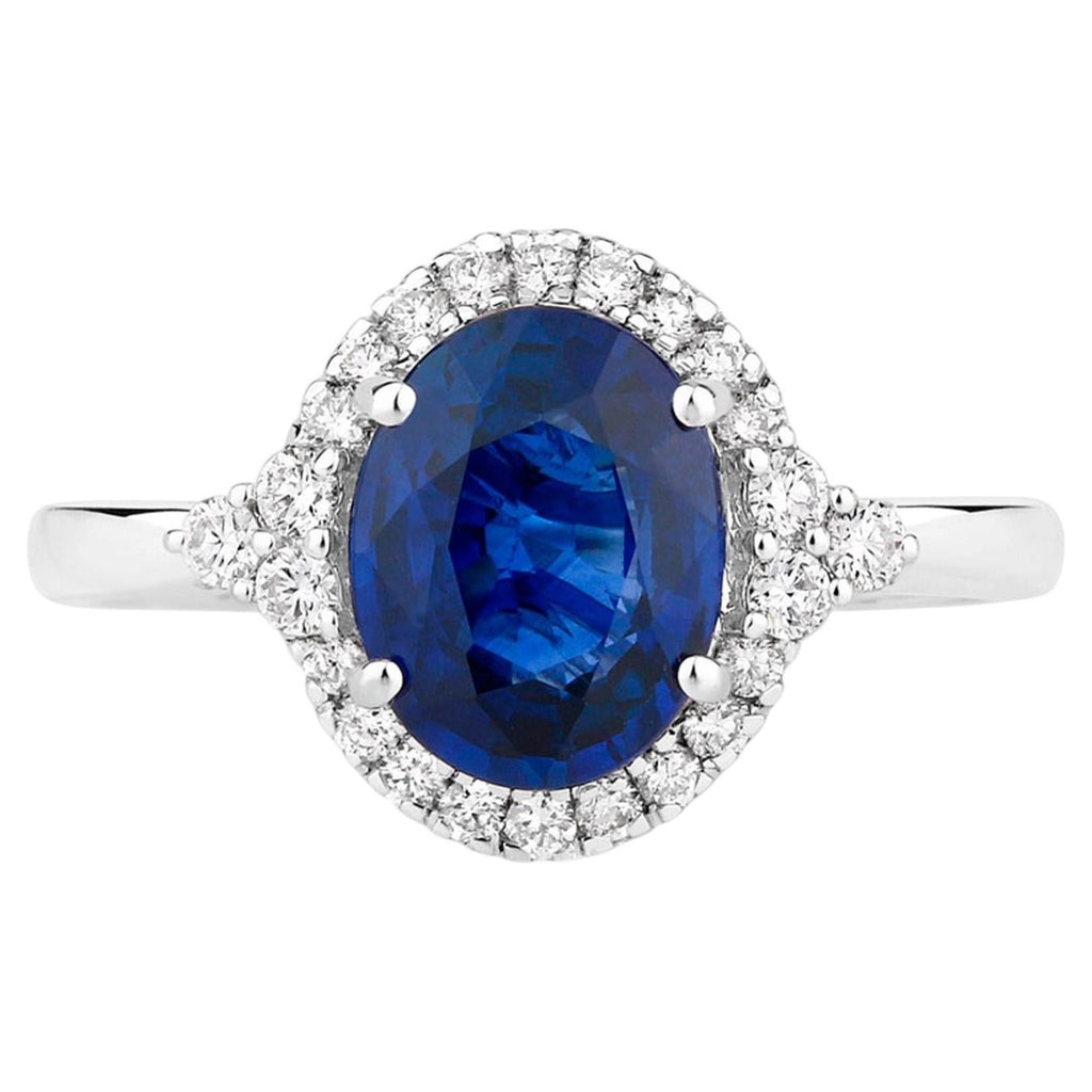 Blue Sapphire Ring With Diamonds 2.58 Carats 18K White Gold