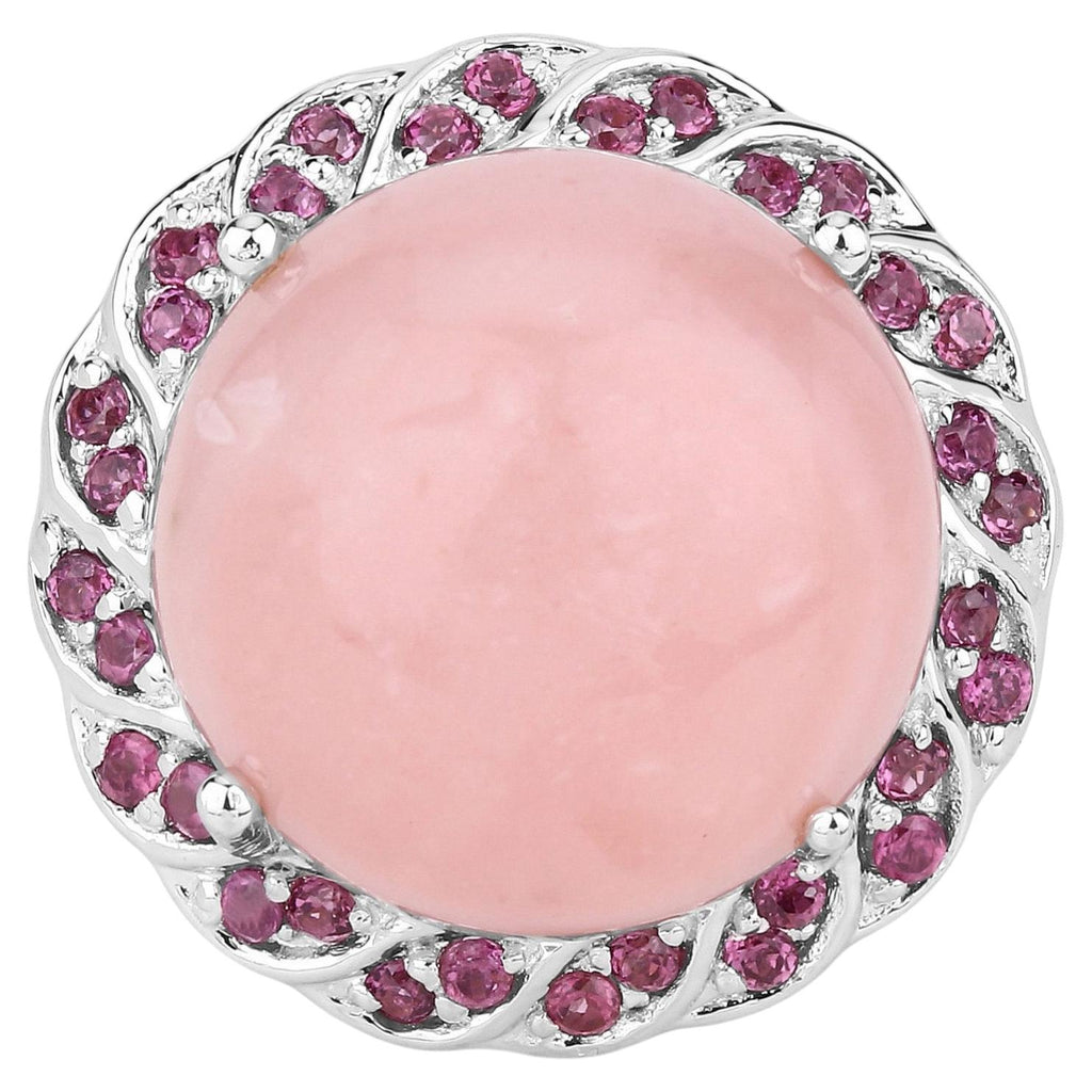 Pink Opal Ring With Rhodolite Garnet 14.4 Carats Sterling Silver