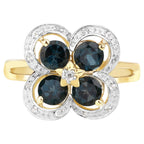 London Blue Topaz Flower Ring With White Topaz 1.72 Carats Gold Plated Silver