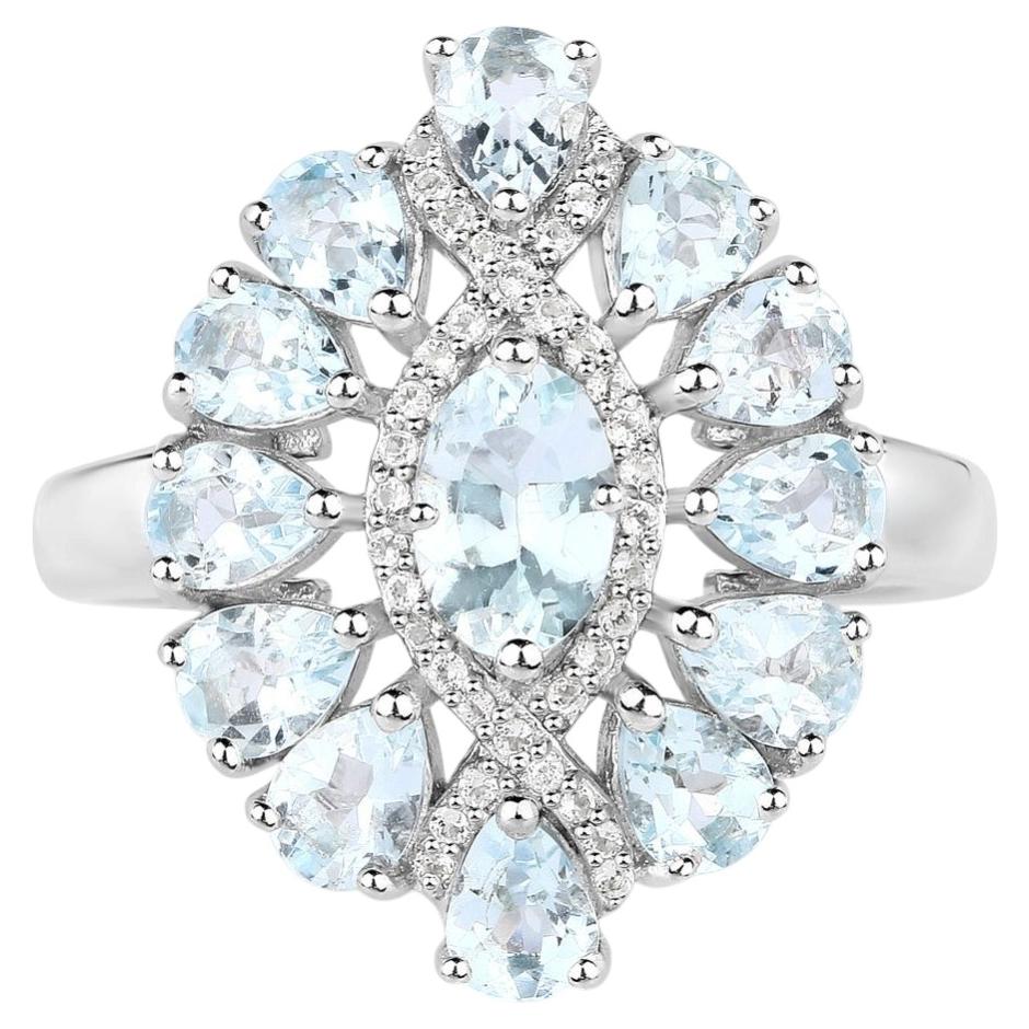Aquamarine Ring With White Topaz 1.84 Carats Sterling Silver