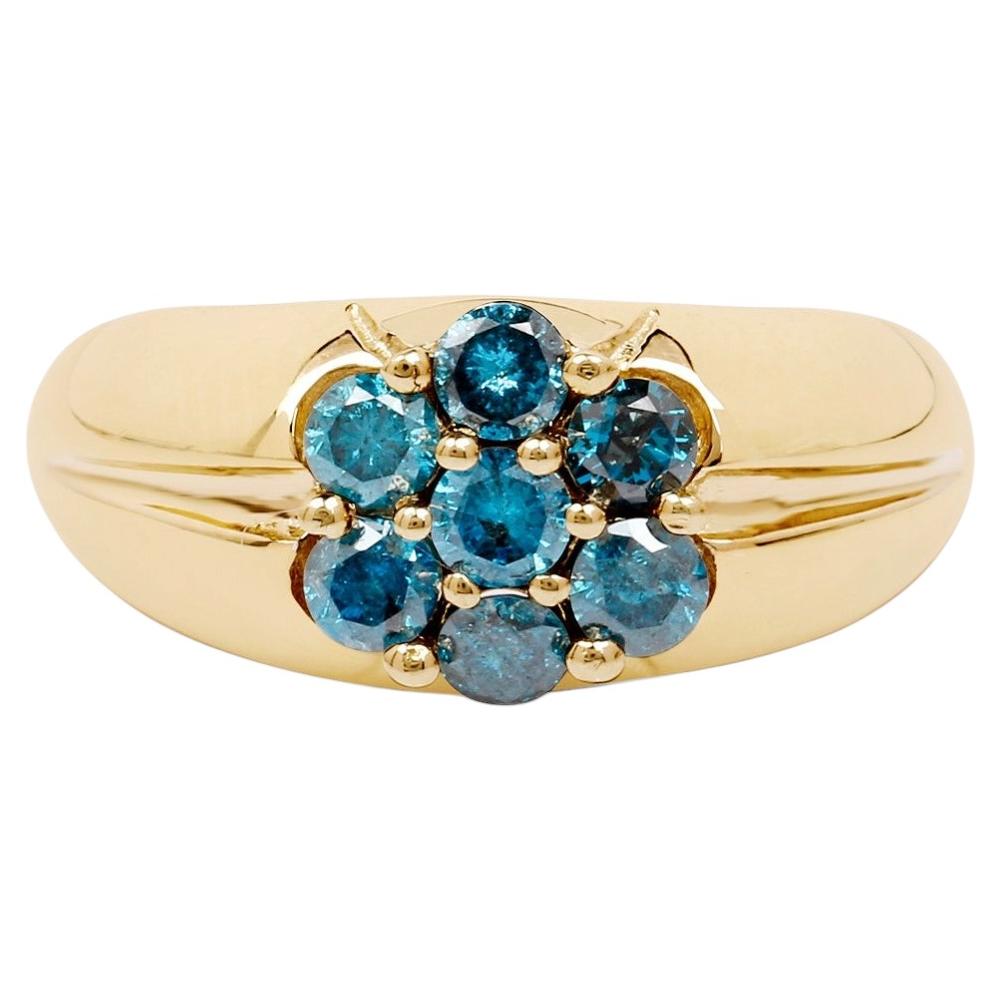Blue Diamond Ring 0.96 Carats Gold Plated Silver
