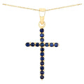Natural Blue Sapphire Cross Pendant 0.58 Carats 14K Yellow Gold