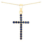 Natural Blue Sapphire Cross Pendant 0.58 Carats 14K Yellow Gold