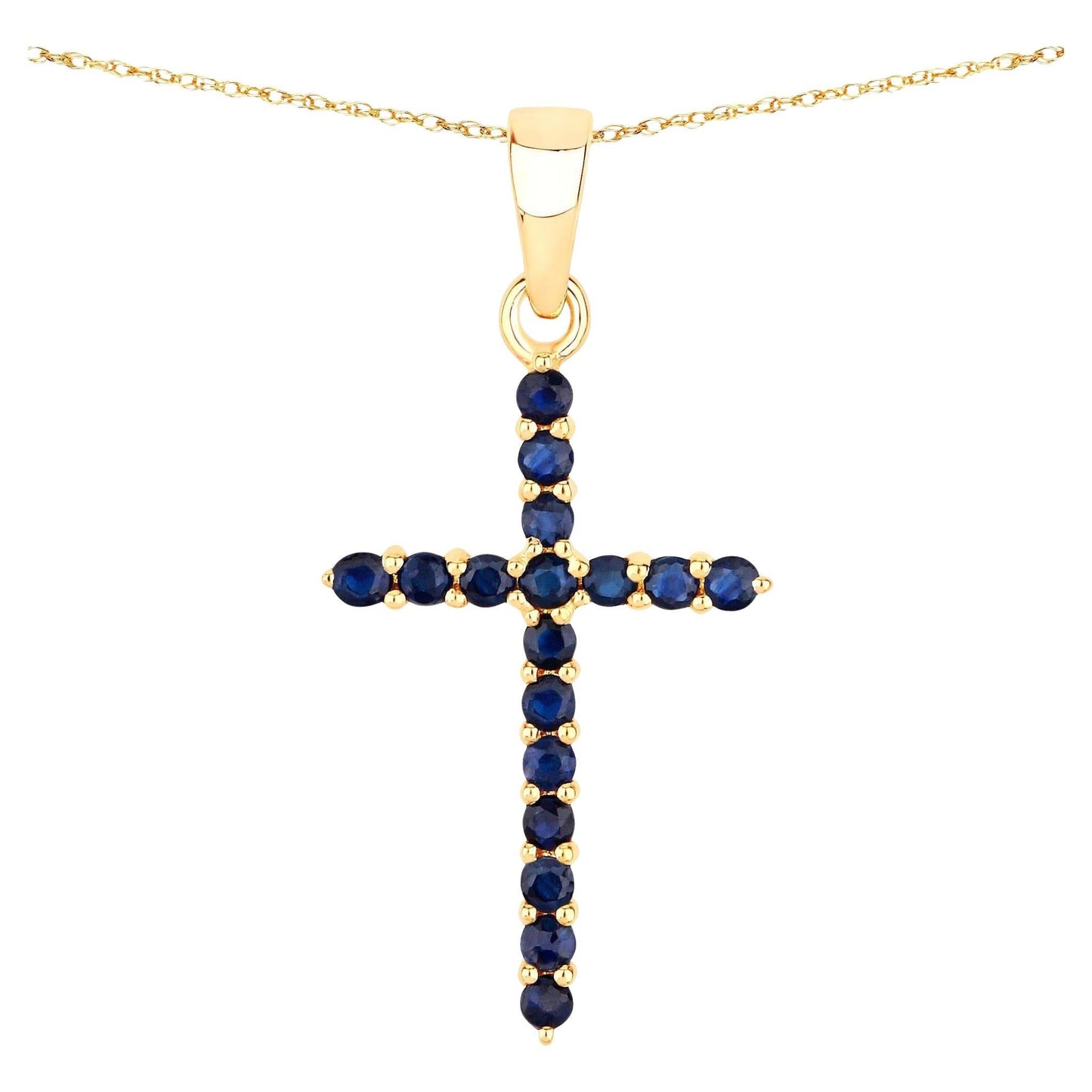 Natural Blue Sapphire Cross Pendant 0.58 Carats 14K Yellow Gold