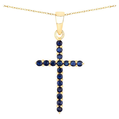 Natural Blue Sapphire Cross Pendant 0.58 Carats 14K Yellow Gold