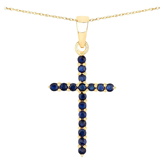 Natural Blue Sapphire Cross Pendant 0.58 Carats 14K Yellow Gold