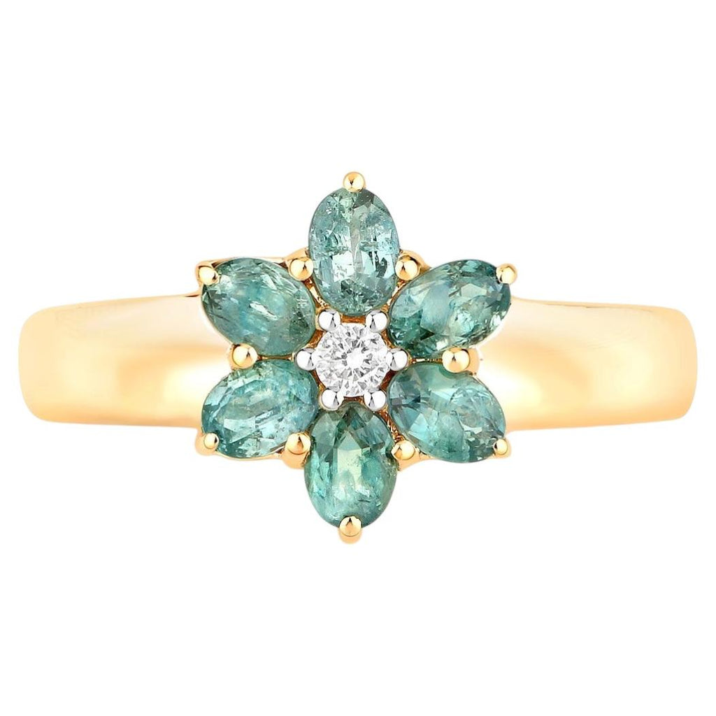 Alexandrite Flower Ring With Diamonds 0.78 Carats 18K Yellow Gold