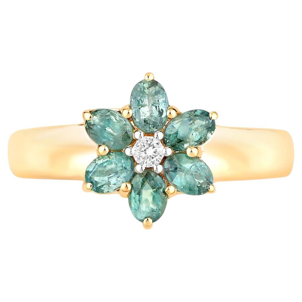 Alexandrite Flower Ring With Diamonds 0.78 Carats 18K Yellow Gold
