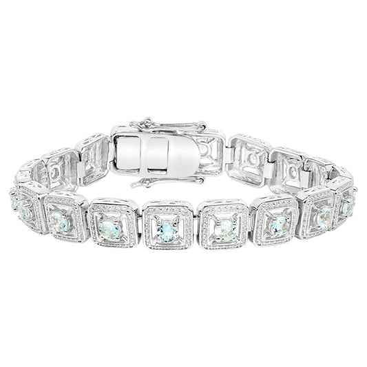Aquamarine Tennis Bracelet 4.4 Carats Silver