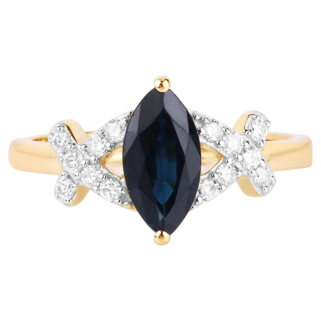 Blue Sapphire Ring With Diamonds 1.46 Carats 14K Yellow Gold