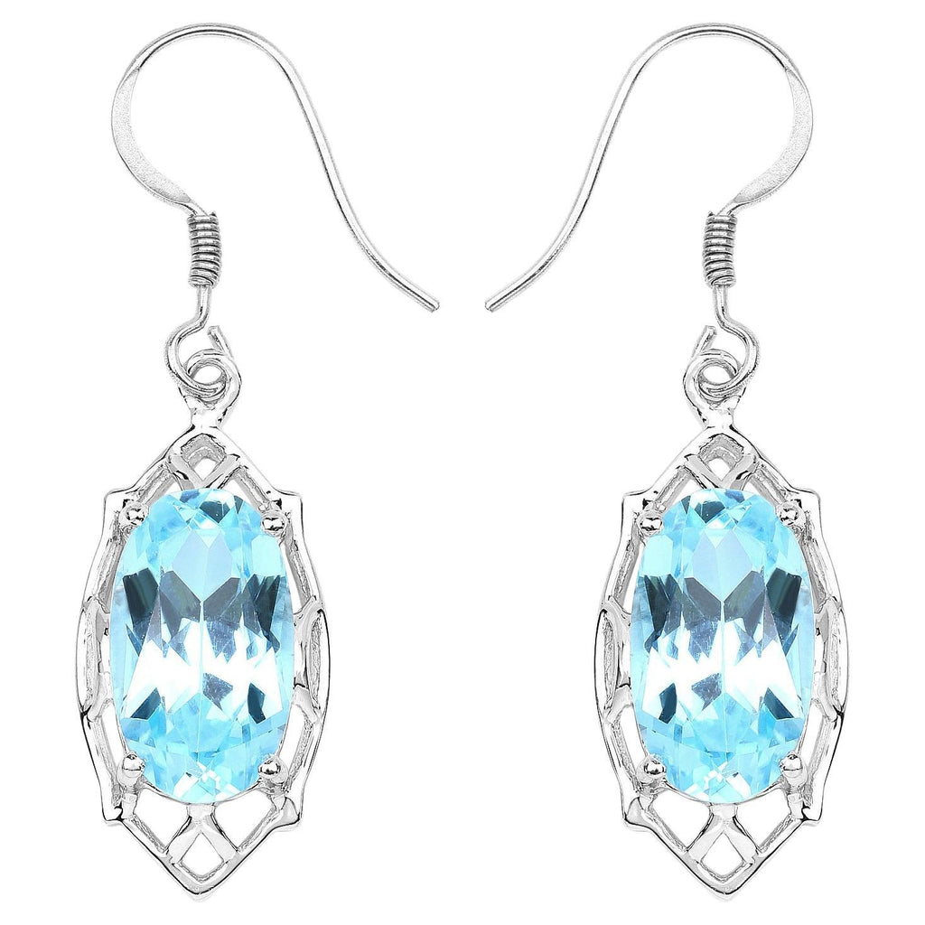 Blue Topaz Dangle Earrings 13.6 Carats Rhodium Plated Silver