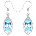 Blue Topaz Dangle Earrings 13.6 Carats Rhodium Plated Silver