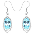 Blue Topaz Dangle Earrings 13.6 Carats Rhodium Plated Silver