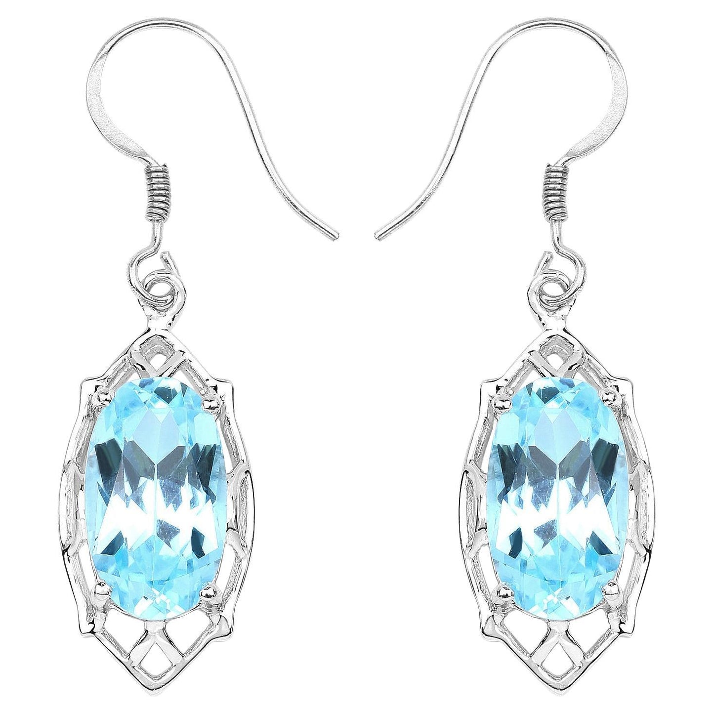 Blue Topaz Dangle Earrings 13.6 Carats Rhodium Plated Silver