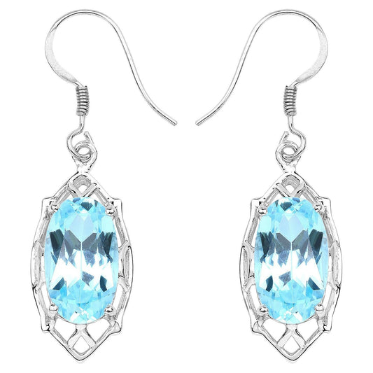 Blue Topaz Dangle Earrings 13.6 Carats Rhodium Plated Silver