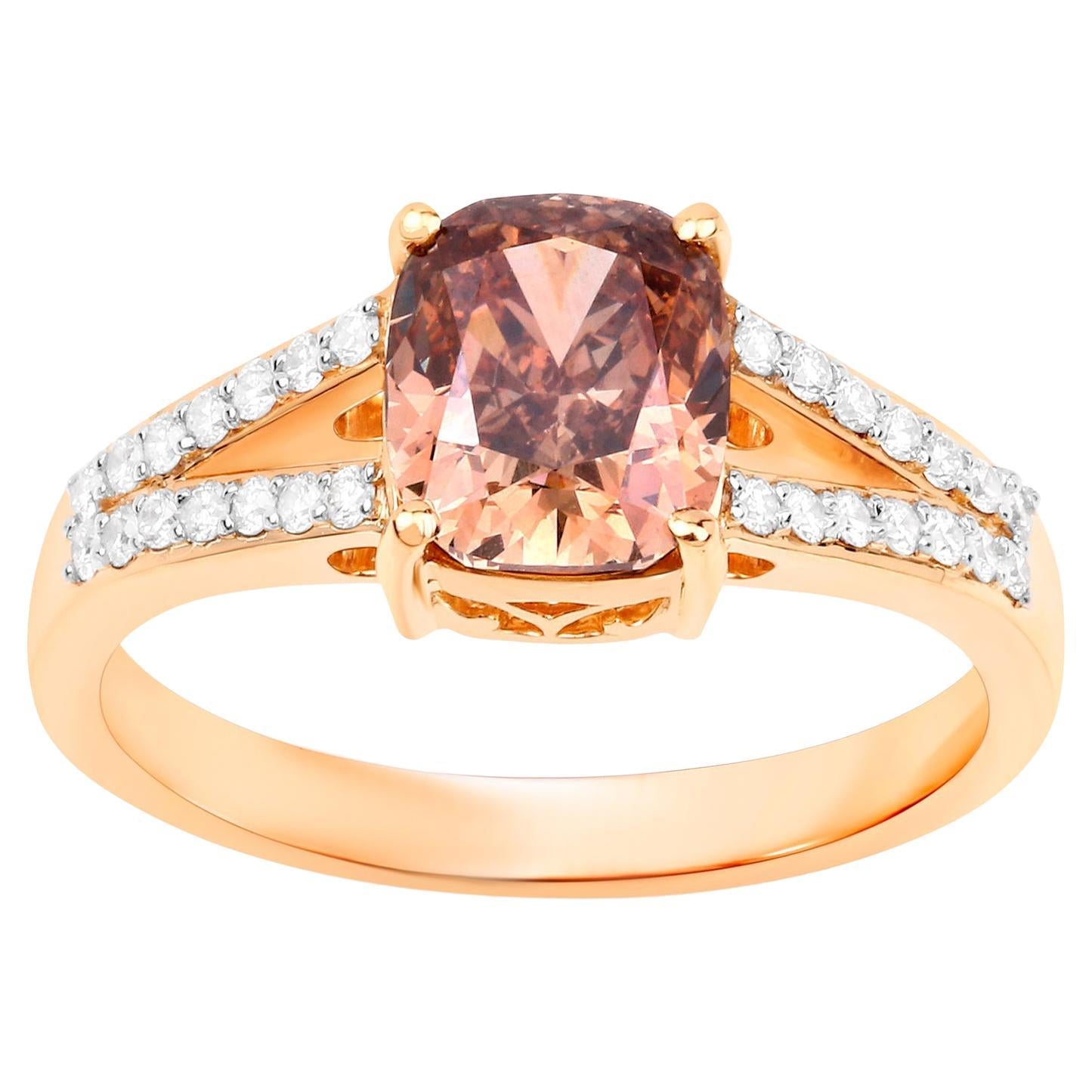 IGI Certified Brown Diamond Ring Diamond Setting 2.25 Carats 18K Yellow Gold