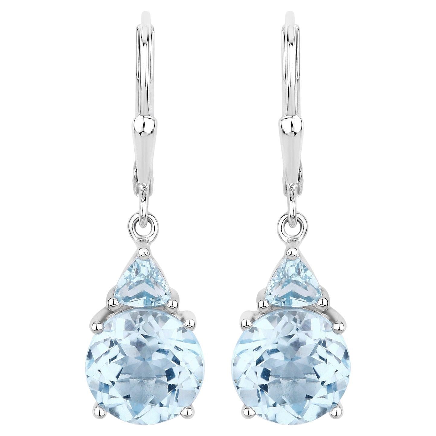 Swiss Blue Topaz Earrings 7.5 Carats Sterling Silver